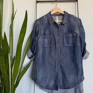 Distressed denim shirt
